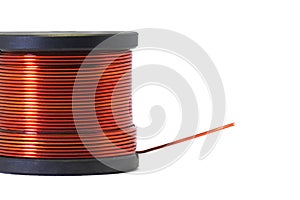 Copper coil, Ferrite core inductor on white background. passive