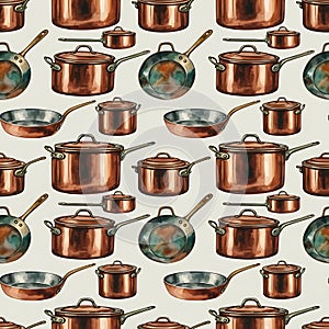 Copper Cookware Pattern on White Background