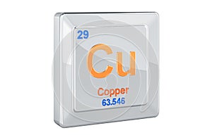 Copper Cu, chemical element sign. 3D rendering