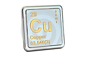 Copper Cu, chemical element sign. 3D rendering