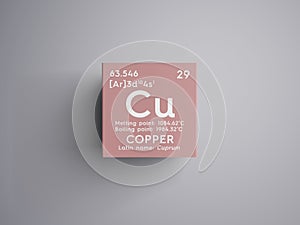 Copper. Cuprum. Transition metals. Chemical Element of Mendeleev\'s Periodic Table. 3D illustration