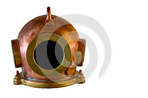 Copper diving helmet with blurred edges on a white background