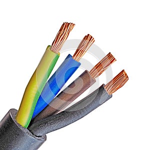 Copper electric wire isolated on a white background