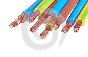 Copper electric wire isolated on a white background.