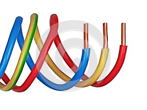 Copper electric wire isolated on a white background.