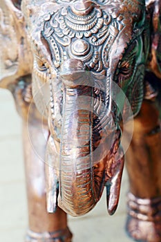 Copper figurine with green spots Indian elephant with tusks