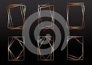 Copper frames. Copper geometrical polyhedron, art deco style for wedding invitation, luxury templates