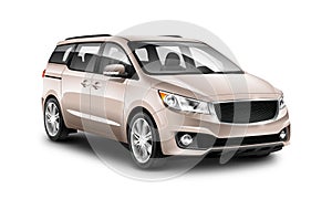 Copper Generic Minivan Car On White Background. Perspective view. 3d illustration With Isolated Path.