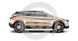 Copper Generic SUV Car On White Background. Side View With Isolated Path