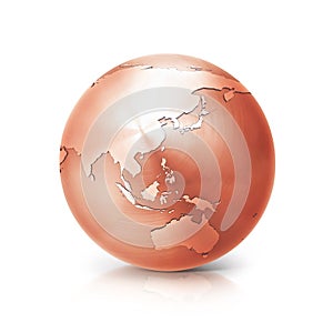 Copper globe 3D illustration asia and australia map