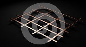 Copper Grid Pattern on a Dark Black Background with Subtle Lighting