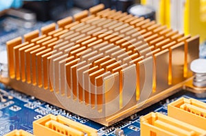 Copper heat sink on computer motherboard