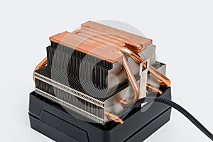 Copper heat sink or heat pipe, computer processor cooler with radiator