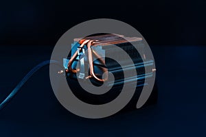 Copper heat sink or heat pipe, computer processor cooler with radiator