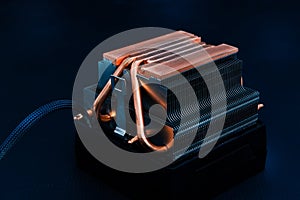 Copper heat sink or heat pipe, computer processor cooler with radiator