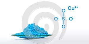 Copper(II) sulfate with molecular structure. Chemical ingredient used in medical and public health issues