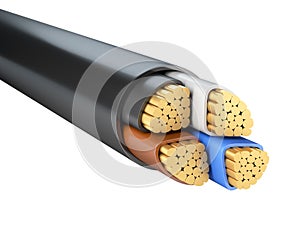 Copper industrial four-core cable in black insulation. The concept of power supply of the enterprise