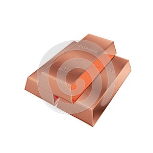 Copper ingot isolated on a white background, 3D rendering