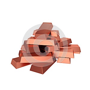 Copper ingots isolated on white background, 3D rendering