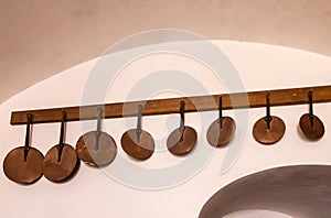 Copper kitchen utensil on the wall - Interior of royal kitchen i