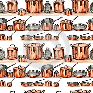 Copper Kitchen Utensils Pattern on White