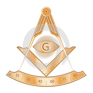 Copper masonic square and compass symbol