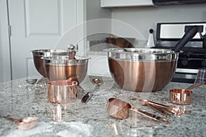 Copper measuring cups and bowls