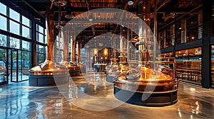 Copper Microbrewery: Modern Distillery and Beer Plant with Kettles, Tubes, and Tanks for Craft Brewing