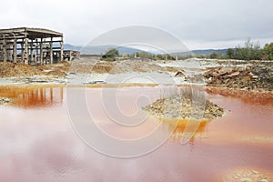Copper Mine Chemical Waste Pond. Natural Disaster. photo