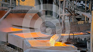 Copper ore processing plant pouring molten ore