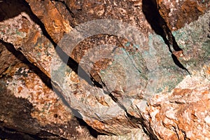 Copper ore and stones in a mine