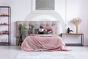 Homely bedroom with copper phone