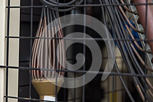 Copper pipe of air conditioner system.  Ventilation system and pipe systems installed on industrial building.