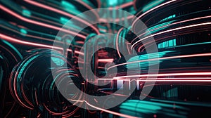 3d rendering of abstract technology copper pipe background. Futuristic Sci-Fi background