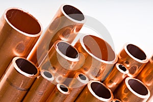 Copper pipes of different diameter photo