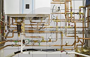 Copper pipes engineering in boiler-room