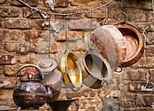 Copper pots hanging