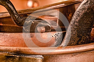Copper pots and pans background