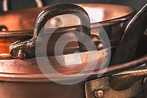 Copper pots and pans horizontal