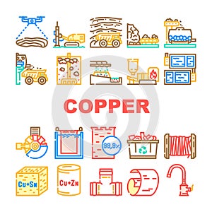 copper production industry metal icons set vector
