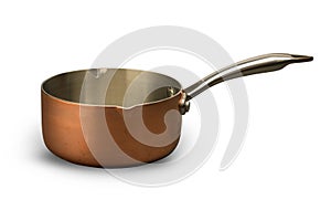 Copper saucepan on white background with shadow