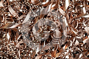 copper shavings in macro on tapete after production