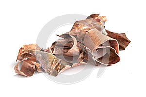 Copper shavings on a white isolated background