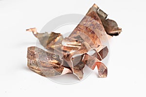 Copper shavings on a white isolated background