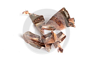 Copper shavings on a white isolated background