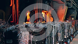 Copper-smelting furnaces with blocks of industrial material