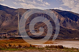 Copper Smelting Plant And 1,215 Foot High Smokestack West Of Salt Lake City, Utah.