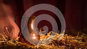 Copper Surahi Glowing on the Rustic Hay