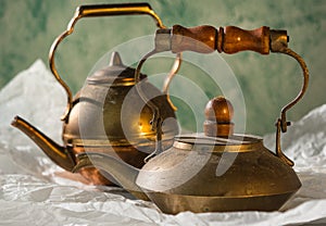 Copper teapot with dust and patina