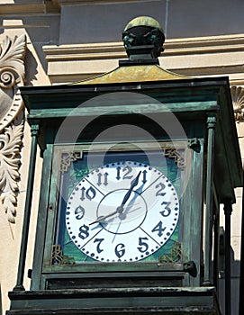 Copper Town Clock Tarnished to Green